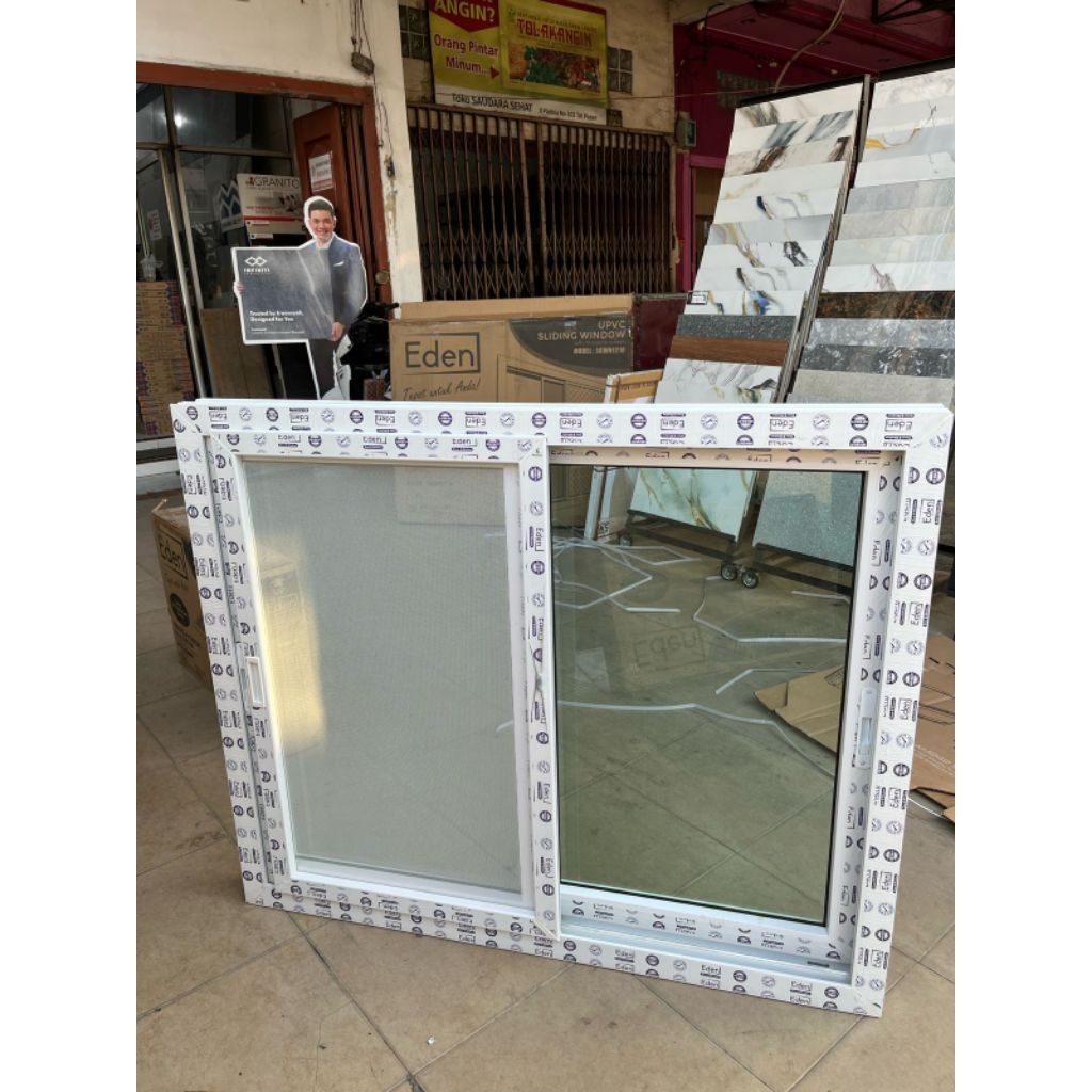 Jendela Eden Upvc dengan bukaan sliding anti uv dan privasi dan sudah include kawat nyamuk