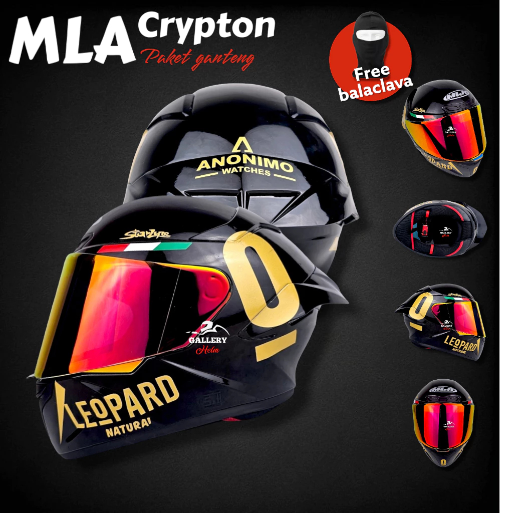 Helm Full Face Mla Crypton Hitam glossy Paket Ganteng Leopard