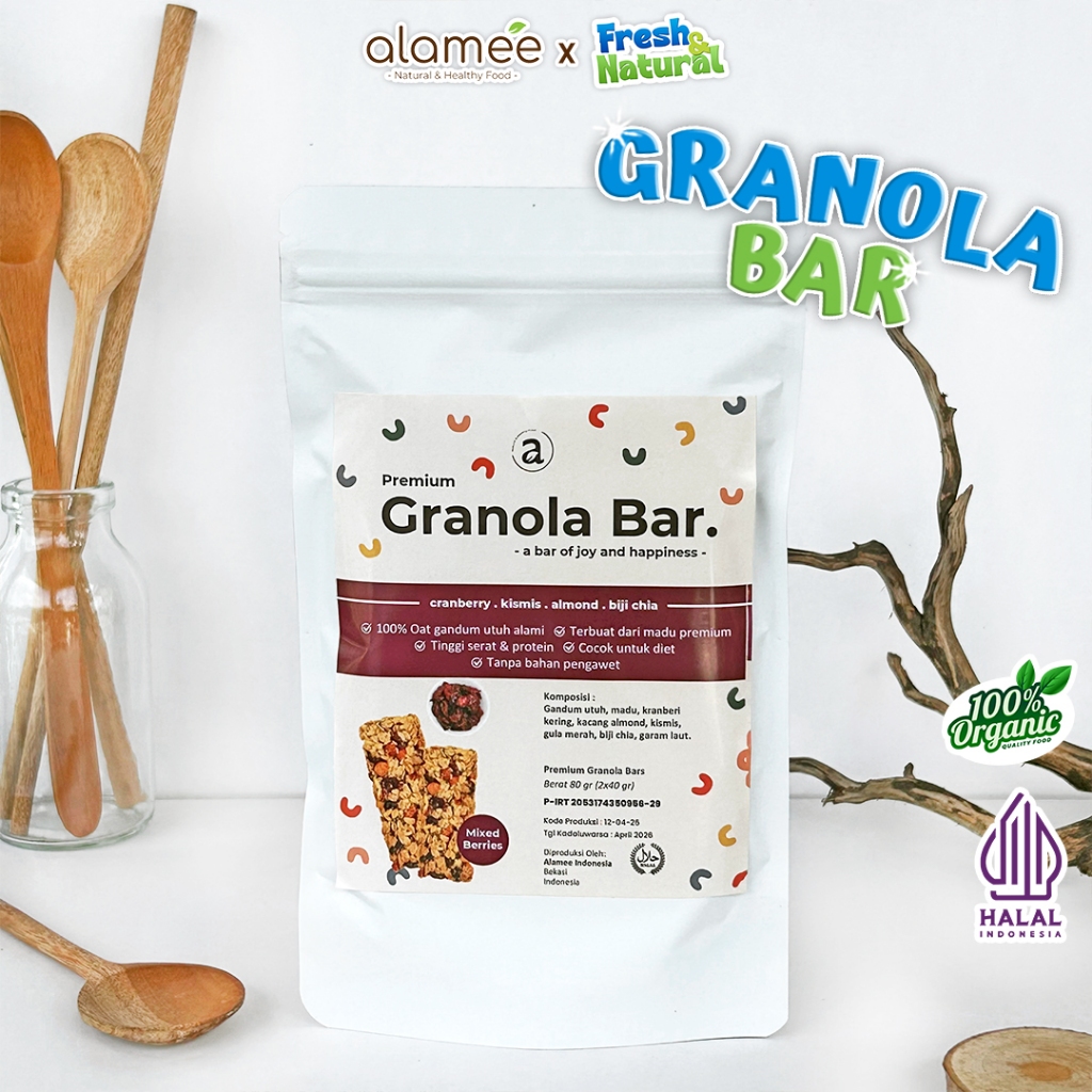 

ALAMEE Granola Bar Snackbar Mix Berries Cemilan Diet Healthy Snack Sehat Rendah Kalori 80gr fresh and natural