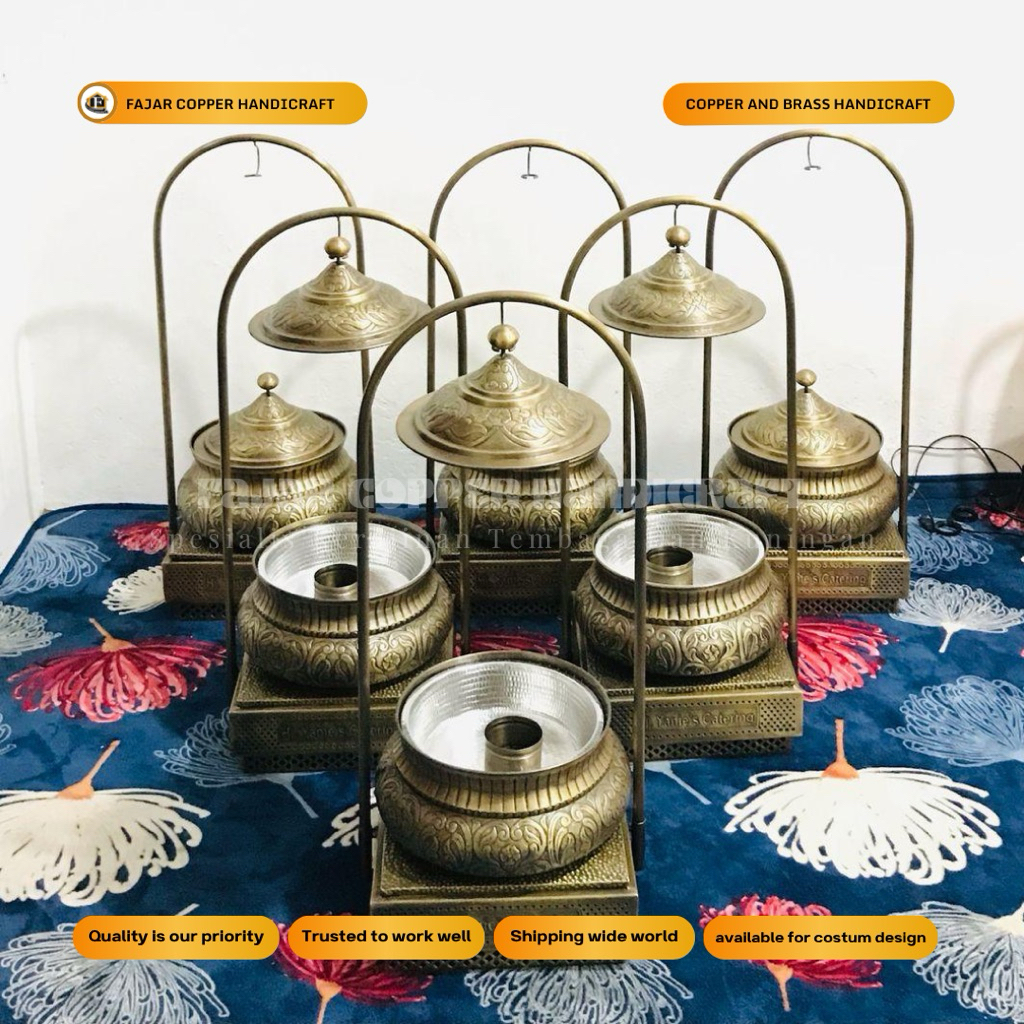 Pemanas Prasmanan Kuningan Ukir Elegan 40cm | Chafing Dish Tembaga & Kuningan Handmade
