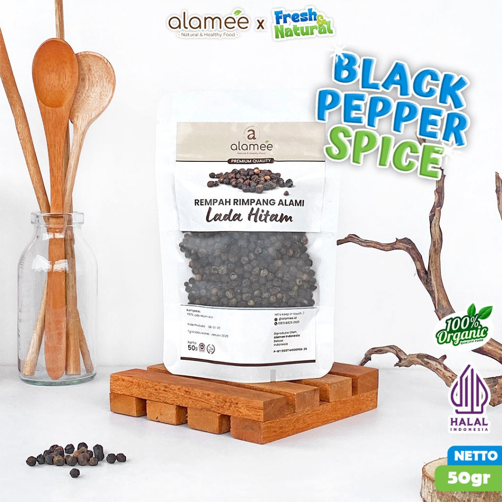 

ALAMEE Lada Hitam Biji Organik Utuh Whole Black Pepper Blackpepper Rempah Rimpang Organik Alami 50g fresh and natural