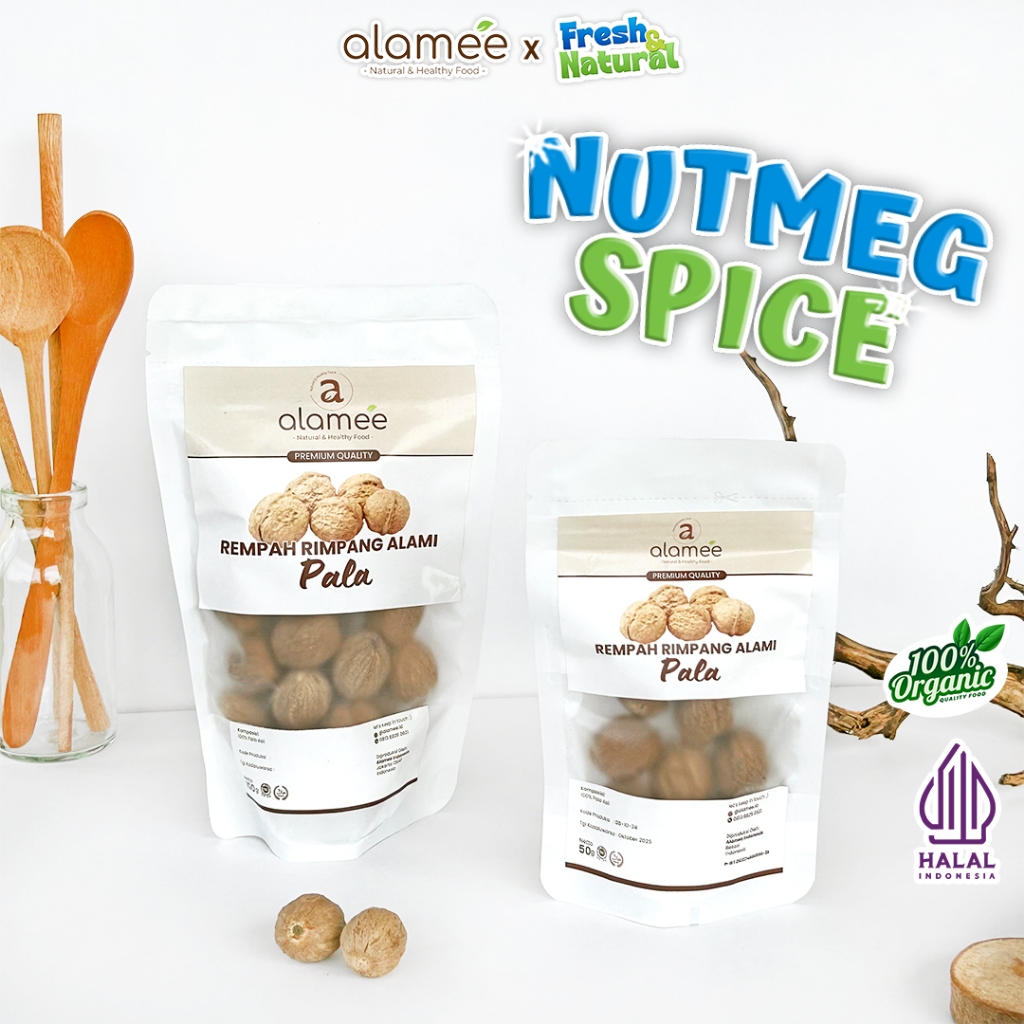 

ALAMEE Biji Pala Utuh Rempah Kering Nutmeg Whole Rimpang Organik Alami Bumbu Seasoning Masakan 100gr fresh and natural