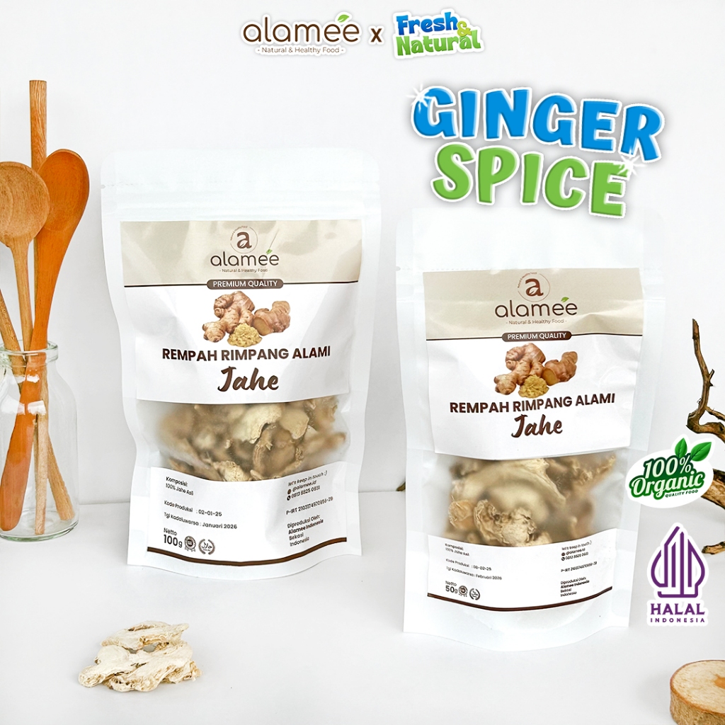 

ALAMEE Jahe Kering Iris Dried Ginger Rempah Rimpang Organik Alami Bumbu Masakan Masak 100g 50g fresh and natural