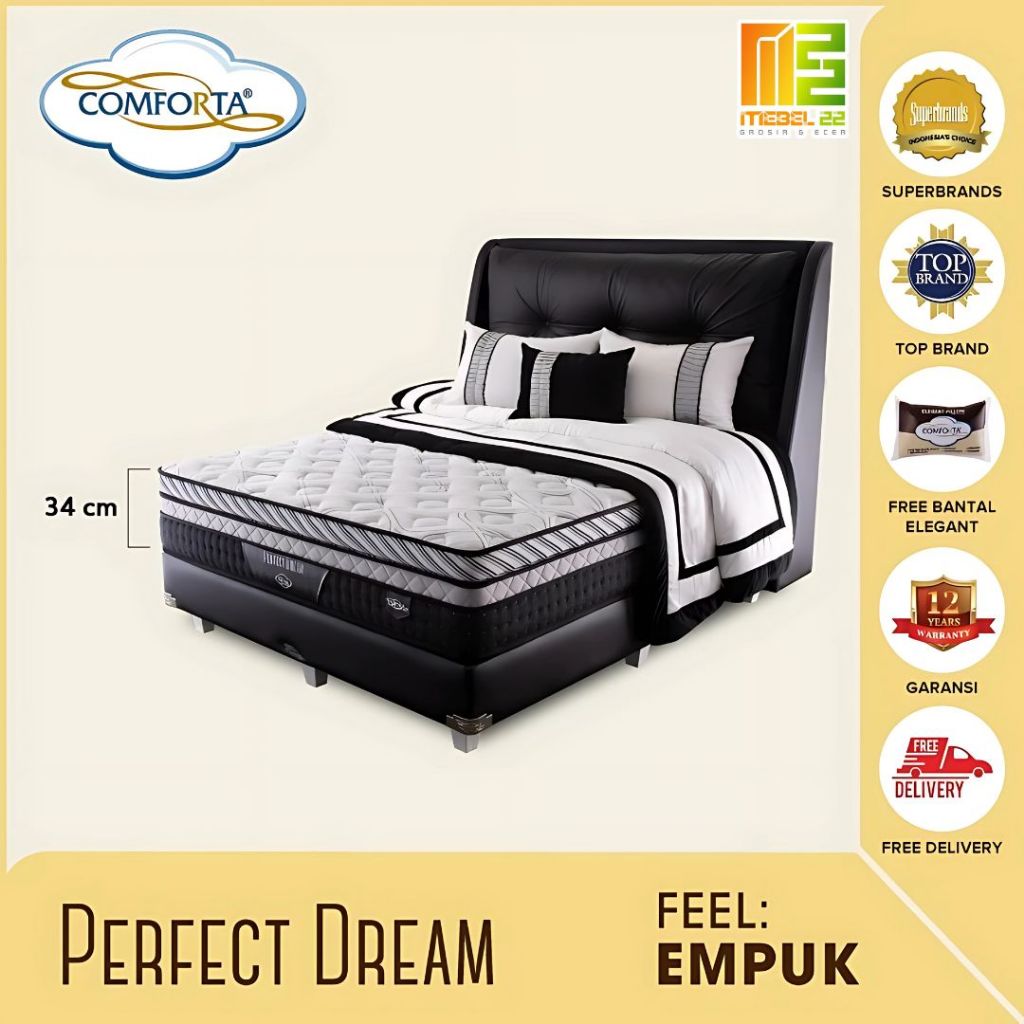 Spring Bed Comforta Perfect Dream Tebal 34Cm Lumbar Zone Pocket Natural latex Kasur Hotel