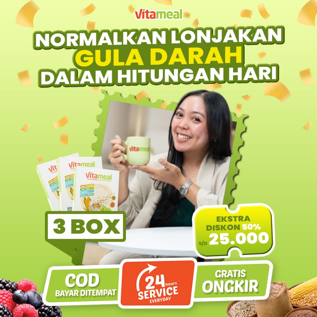 

Vitameal 3 Box – Sereal Sehat Penurun Gula Darah, Rendah Kalori, Tanpa Gula