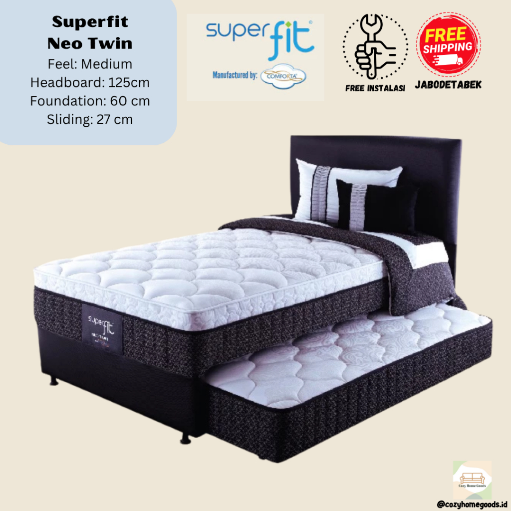 SUPERFIT By Comforta Springbed Neo Twin Fullset - Kasur Springbed - Kasur Anak Atas Bawah - Sorong