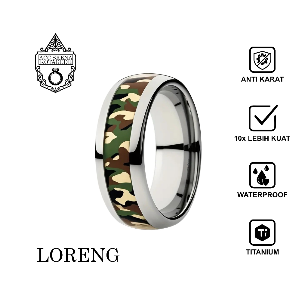 Cincin Pria Wanita Mewah Unik Estetik Real Titanium Anti Karat Anti Air Premium Elegan Loreng