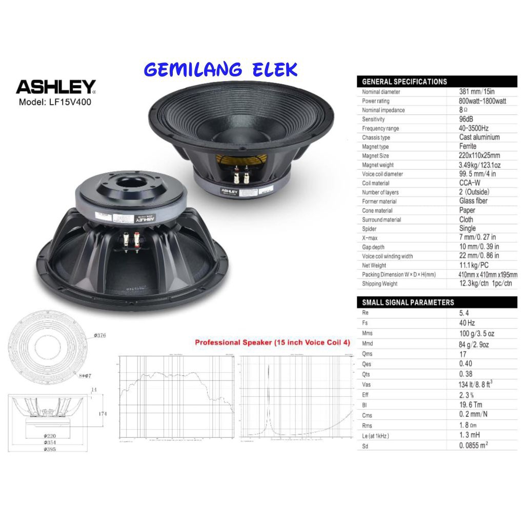 Speaker ASHLEY 15 inch LF15V400 ORIGINAL