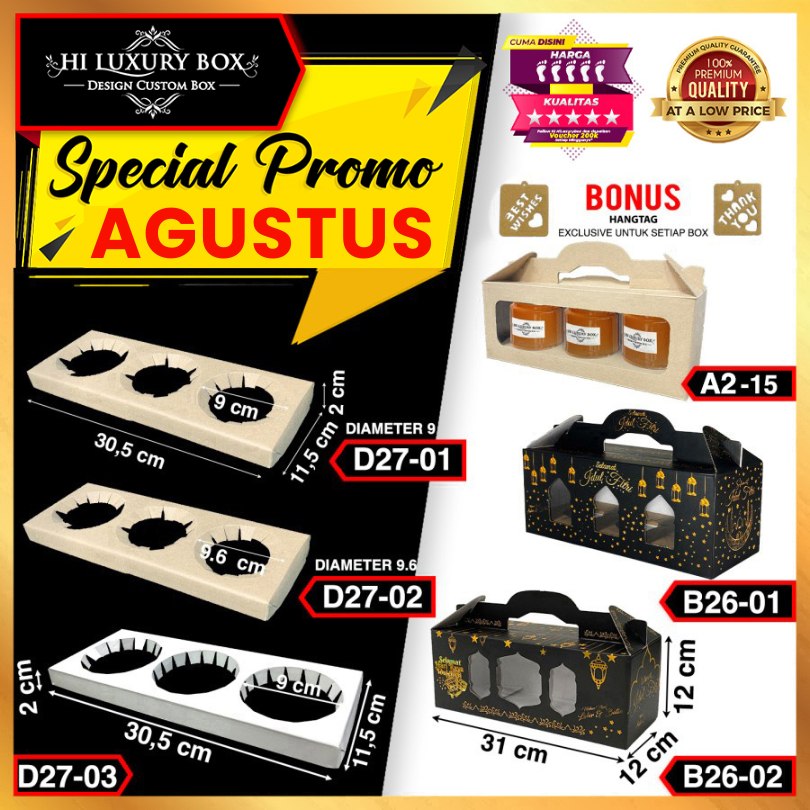 

Dus Lebaran - Box Hampers - Kotak Idul Fitri isi 3 Toples Jar - Ukuran Box 31x12x12 cm - A2-15