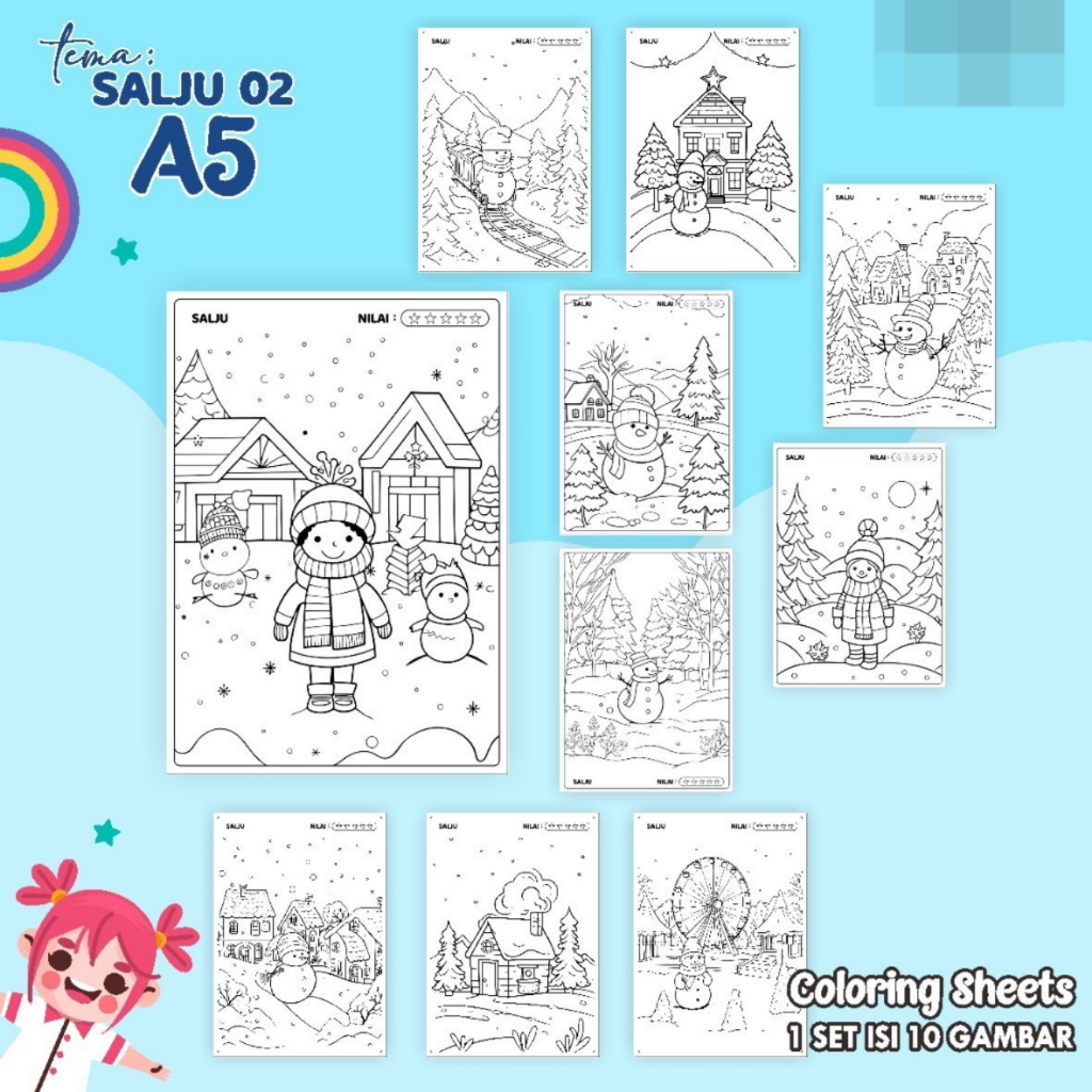 

KERTAS GAMBAR MEWARNAI TEMA PEMANDANGAN - LEMBAR COLORING SHEETS FOR KIDS ISI 10 LEMBAR [A5] READY