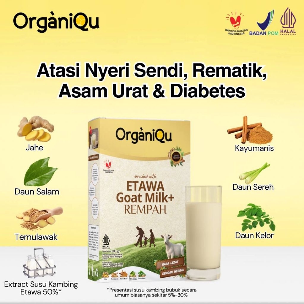 

ORGANIQU Susu Kambing Etawa Plus Rempah Herbal Tanpa Tambahan Gula Halal BPOM