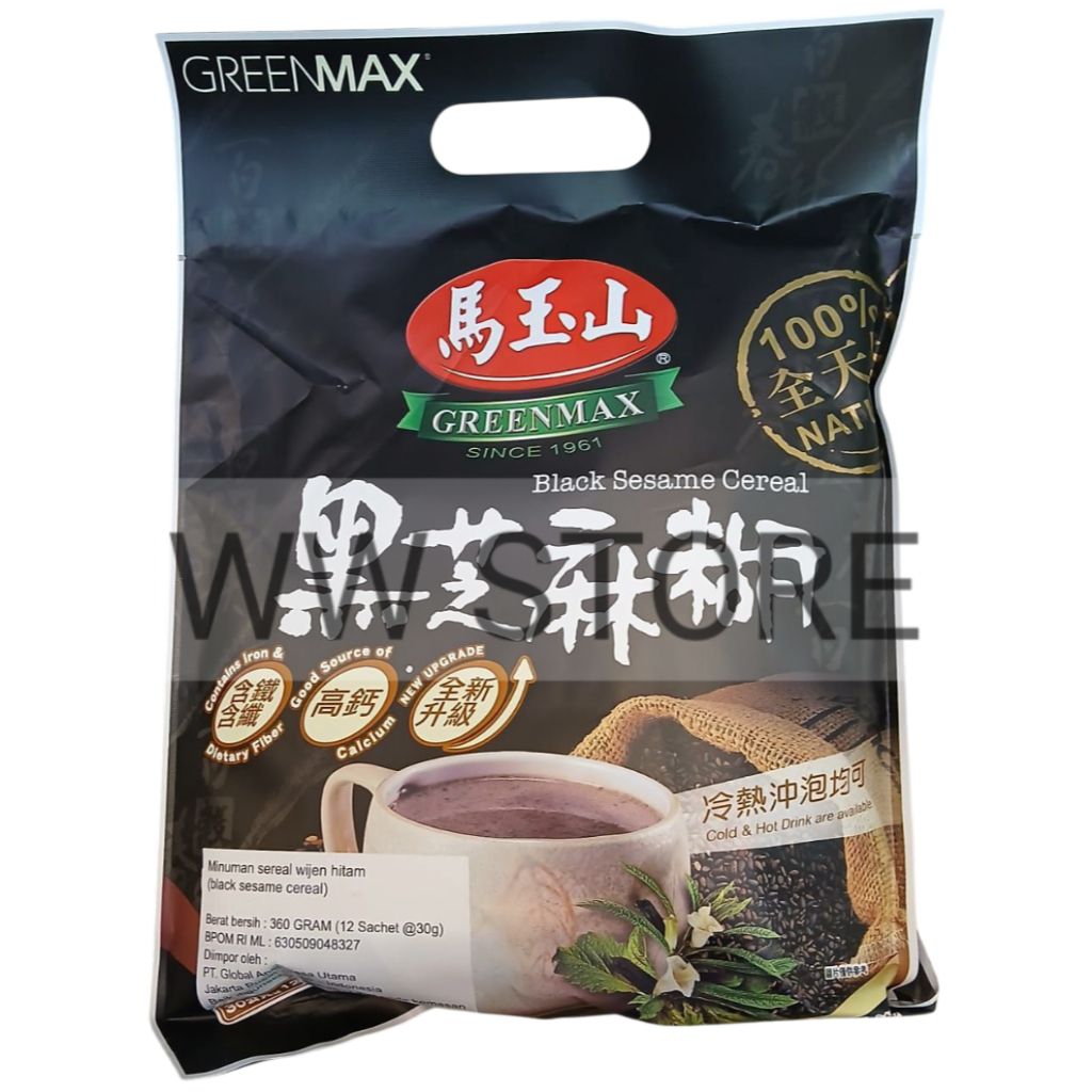 

Serbuk bubuk minuman sereal serealia wijen hitam instan Taiwan GREENMAX GREEN MAX Black Sesame Instant Cereal Powder 360g ( 12 sachet x 30g )