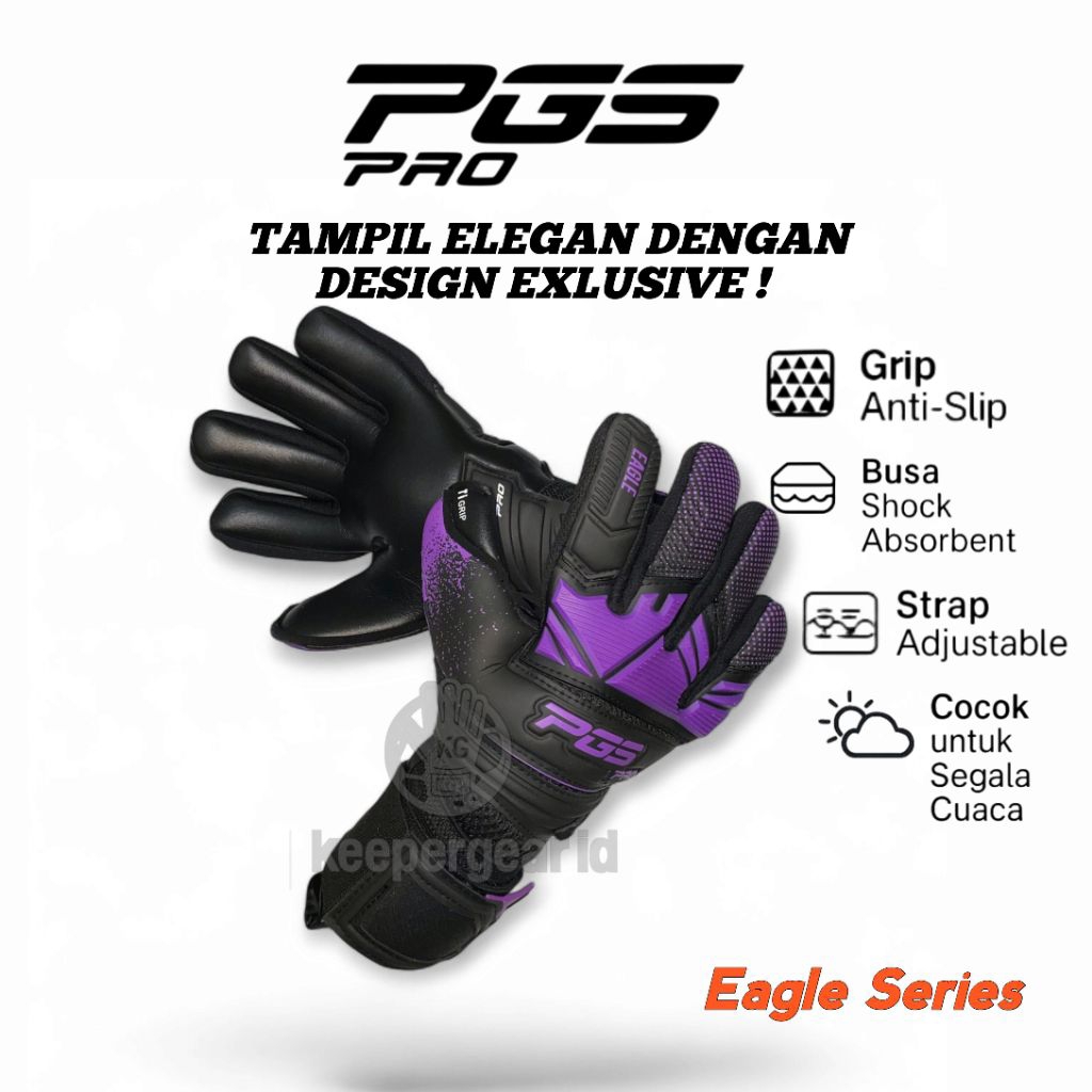 PGS PRO EAGLE Series Hitam Ungu Sarung Tangan Kiper Original