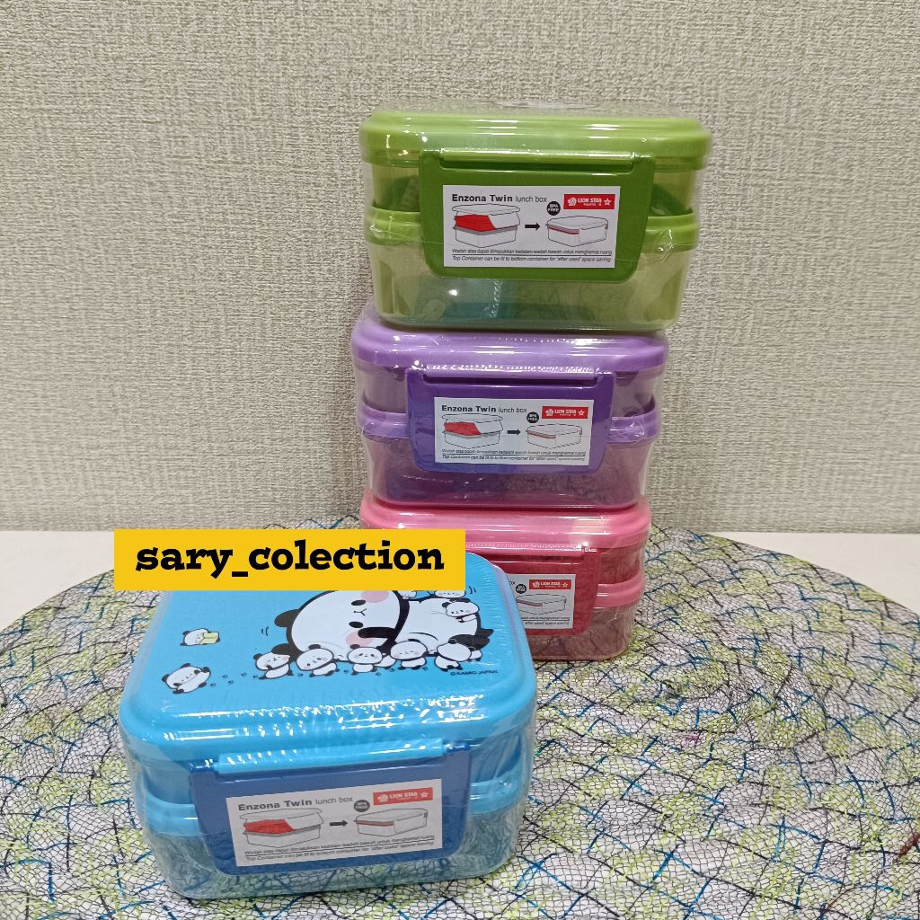 LION STAR Enzona Twin Lunch Box Segi Kotak Bekal Anak 2 Susun SB-34 BPA FREE