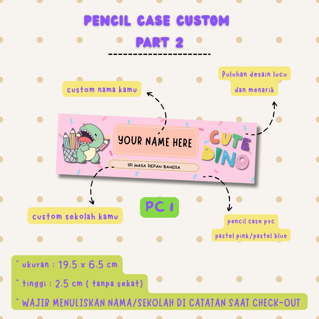 

GALA artwork | Pencil Case Custom / Souvenir Pencil Case Custom/ Kotak Pensil Custom / tempat pensil dinosaurus/ pencil case dinosaurus lucu