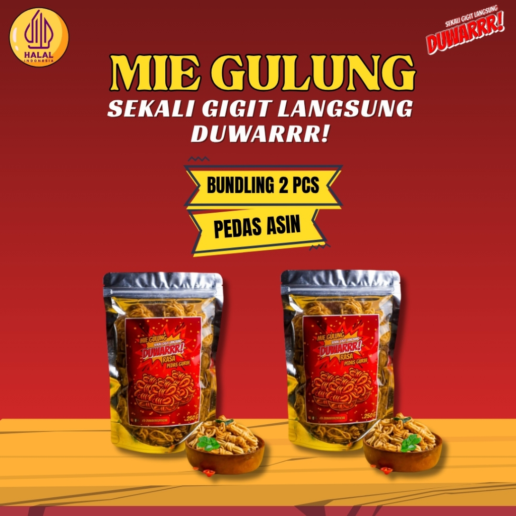 

[BUNDLING HEMAT] Rasa Pedas Asin 2pcs 250g Mie Gulung DUWARRR Cemilan Pedas Daun Jeruk