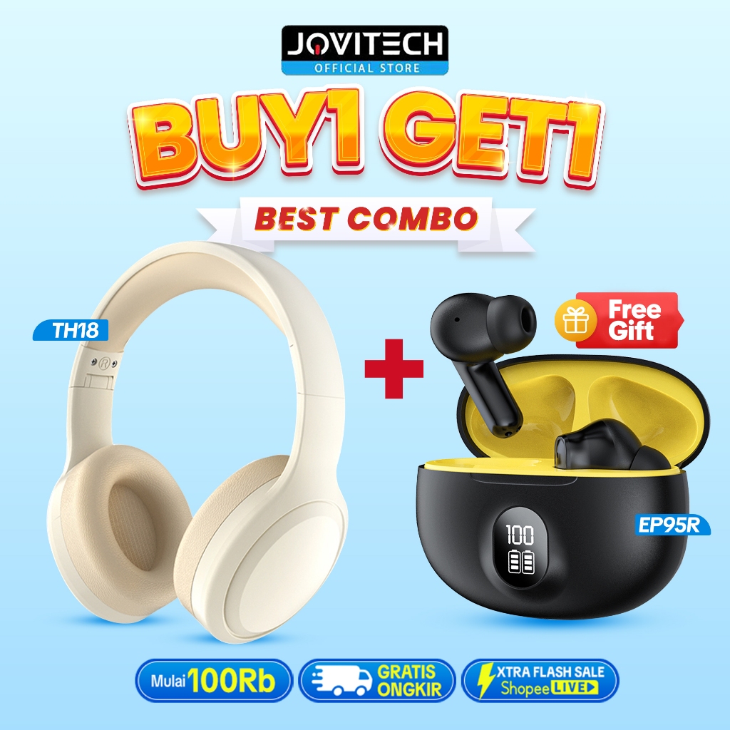 Jovitech Promo Special Bundle Deal Combo Hemat Headphone Wireless TH18 + Earphone Bluetooth EP95R