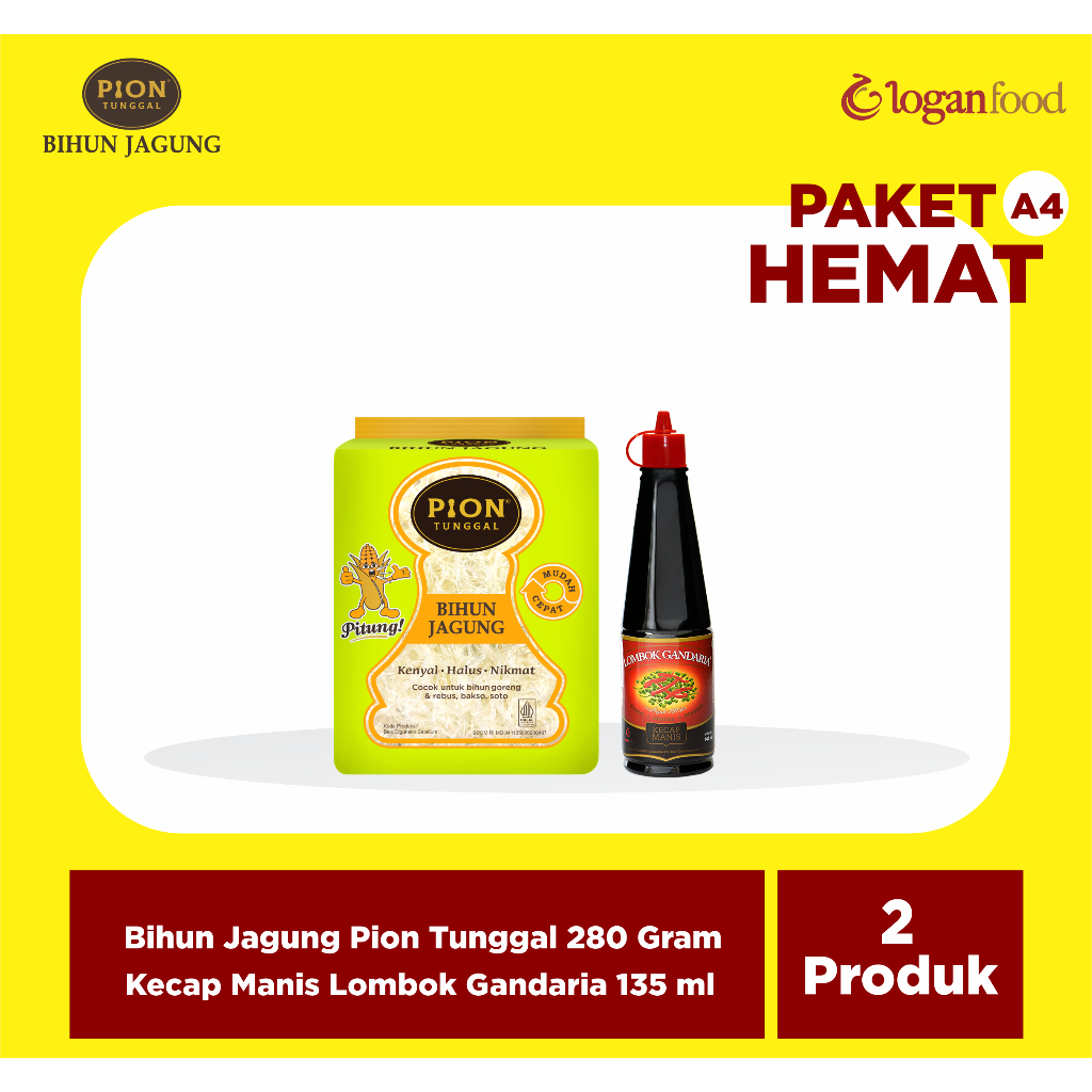 

PAKET HEMAT (A4) - BIHUN JAGUNG PION HIJAU - KECAP MANIS 135 ML