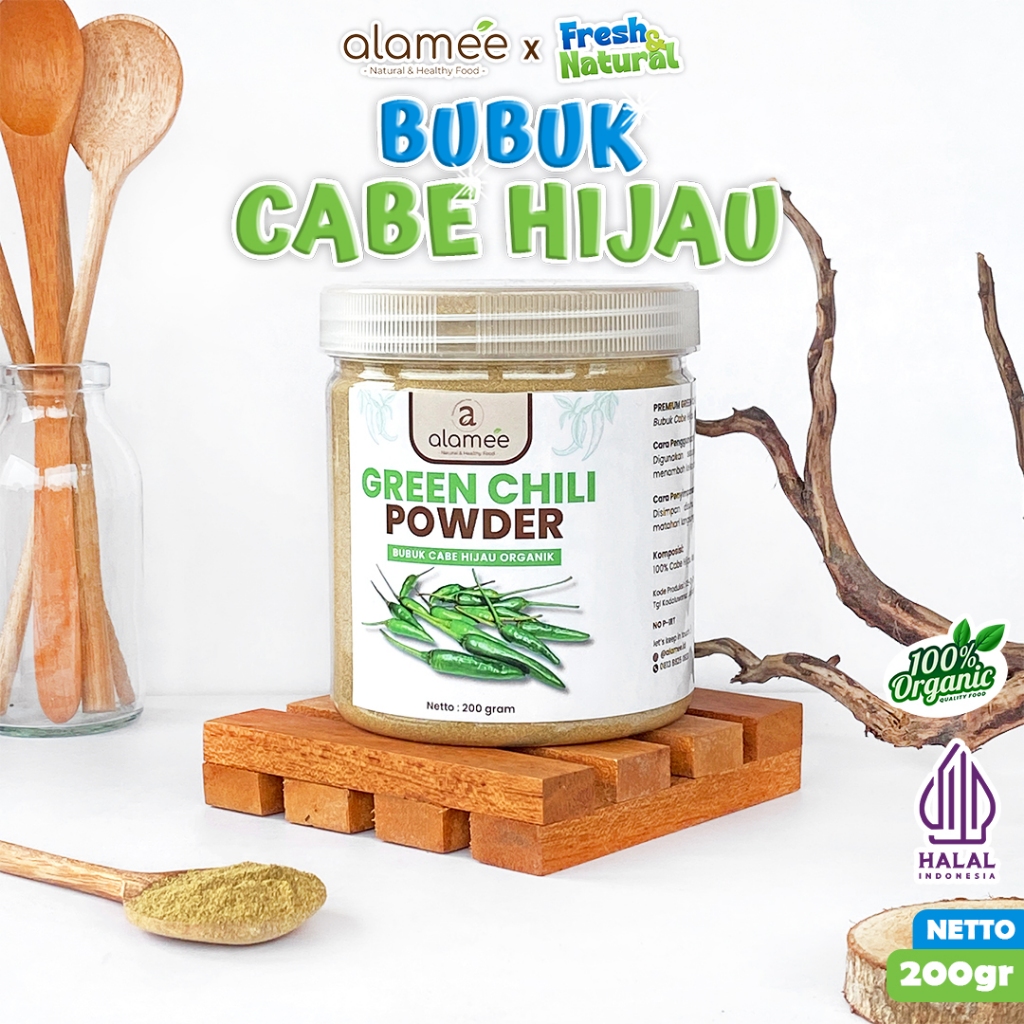 

ALAMEE Bubuk Cabe Hijau Green Chili Seasoning Powder Bumbu Masakan Dapur Murni Tampa Campuran 200gr fresh and natural