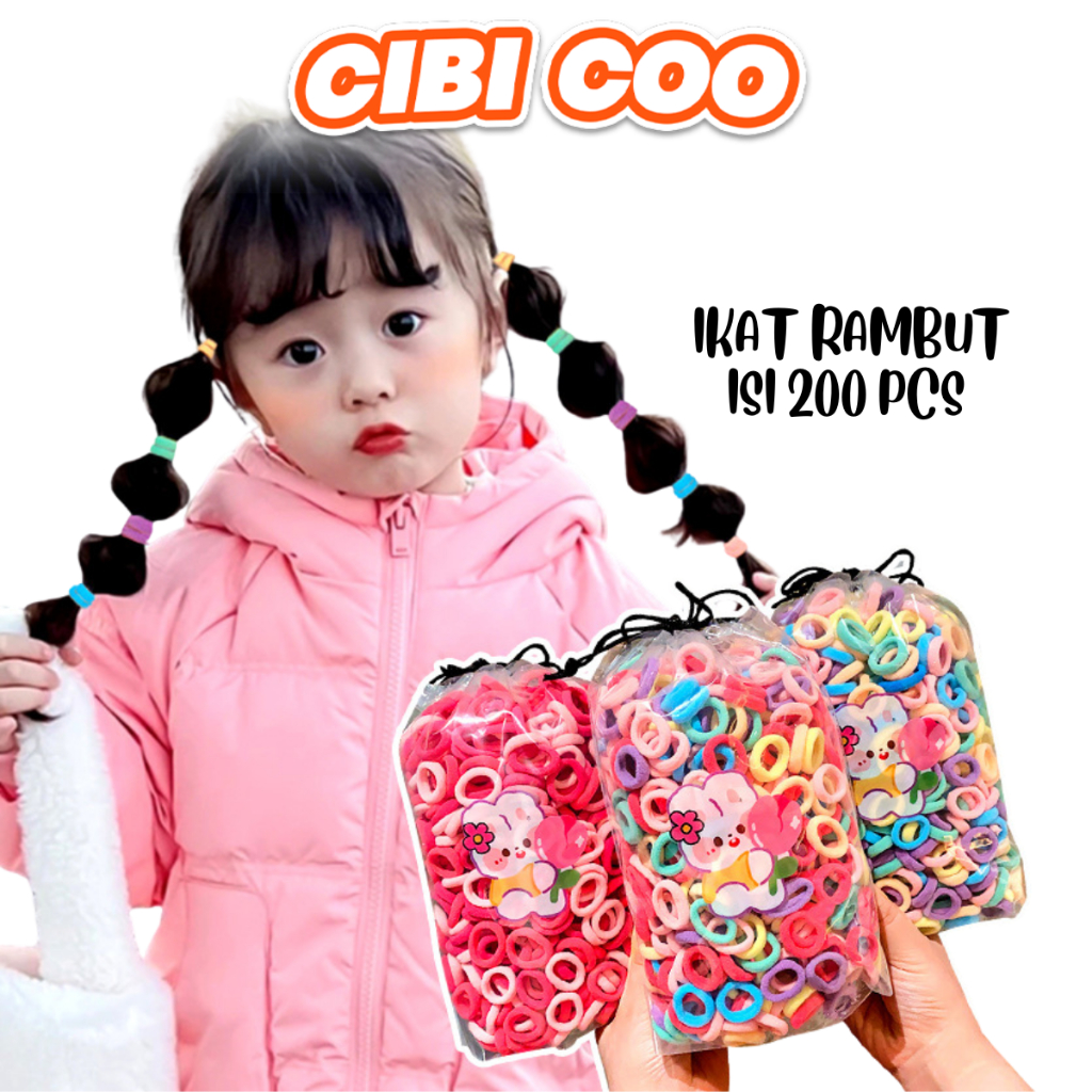 CIBICOO IKAT RAMBUT ISI 200 PCS KUNCIRAN RAMBUT ANAK TALI RAMBUT ELASTIS MODEL DONAT MINI WARNA WARN