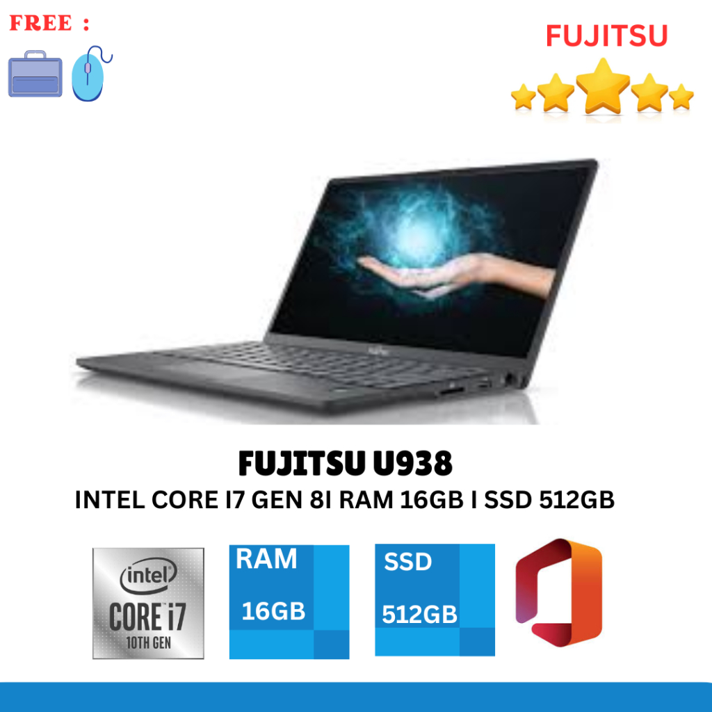 Laptop Lifebook FUJITSU U938 Intel Core I7 Gen 8 RAM 16GB SSD 512GB BERGARANSI
