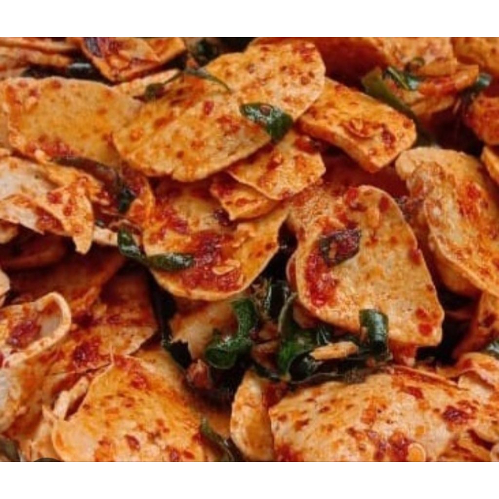 

Basreng koin/ keripik basreng pedas gurih aroma daun jeruk 500 gram