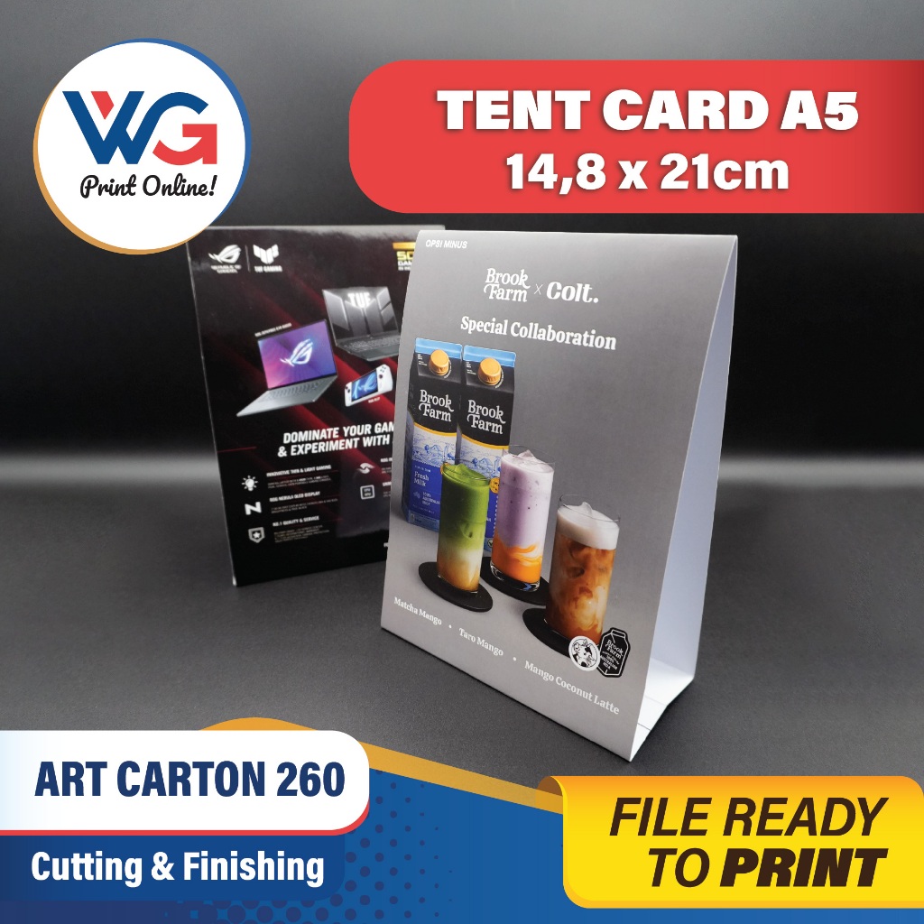 

Cetak / Print Tent Card A5 A4 Art Carton + Laminating Doff / Gloss | Digital Print A3+