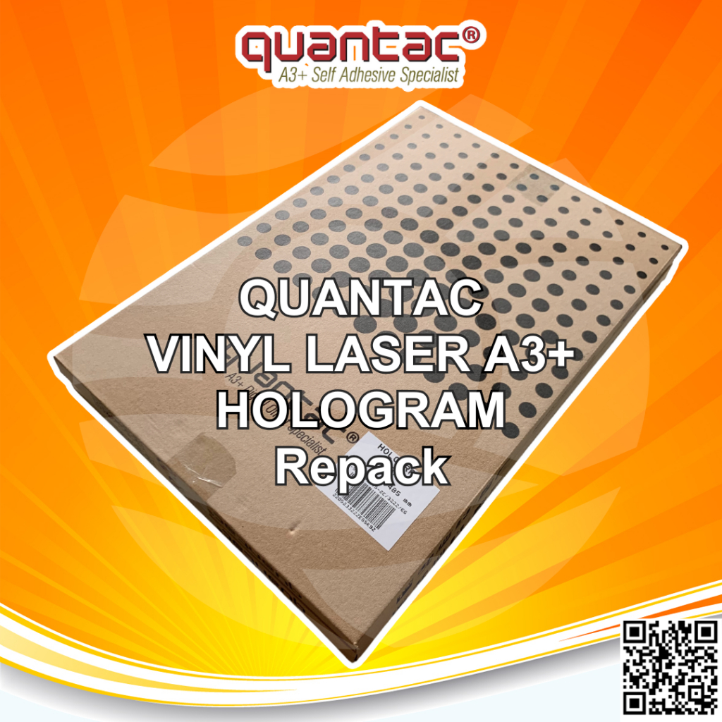 

Quantac Sticker Vinyl Hologram Digital Print Laser Toner A3+ Holographic Silver Rainbow Pelangi Stiker Label Kemasan Anti Air Tidak mudah Sobek - Repack 50