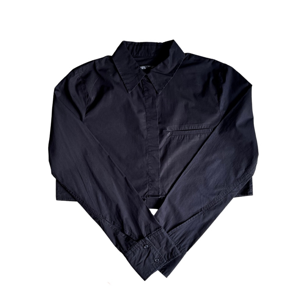 [PRELOVED] Zara Black Crop Shirt | Kemeja Crop Top Wanita ORIGINAL