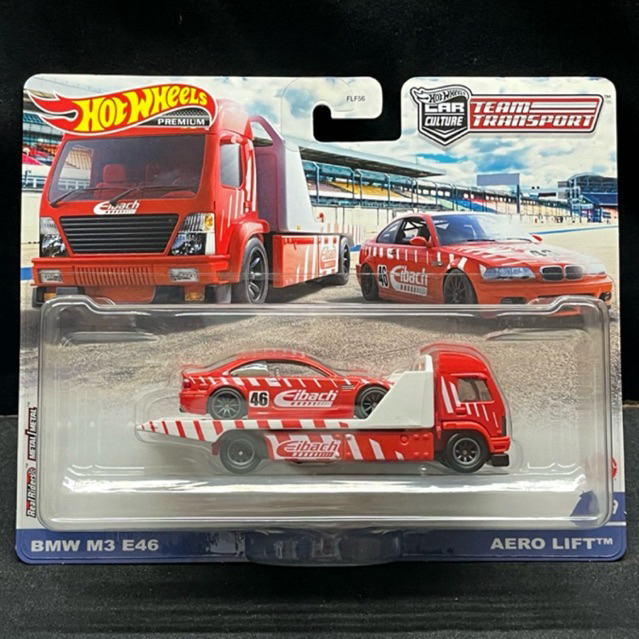 Hotwheels Premium Car Culture Team Transport BMW M3 E46 Eibach Merah Aero Lift Towing Red
