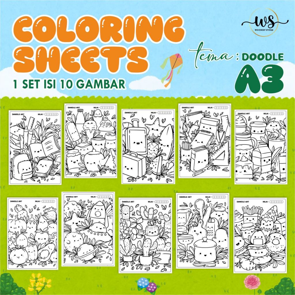 

KERTAS MEWARNAI TEMA DOODLE ART UKURAN A3 - COLORING SHEET FOR KIDS ISI 10 LEMBAR READY STOCK