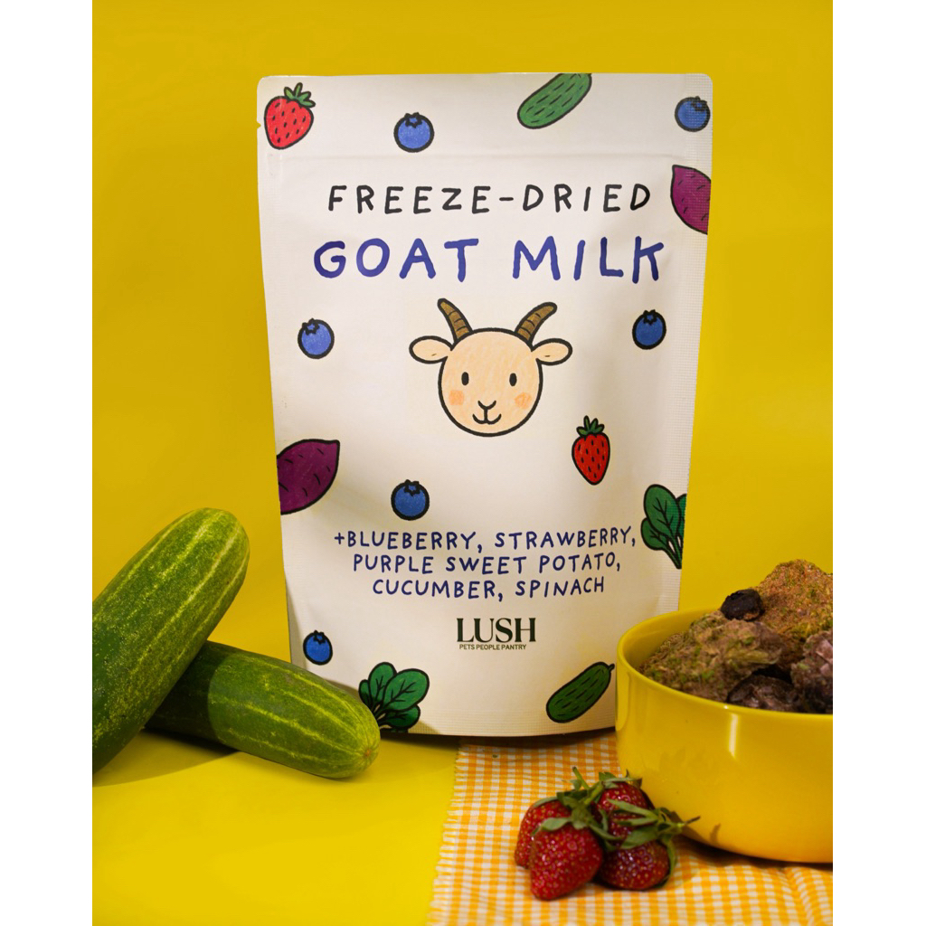 

Freeze Dried Goat Milk + Blueberry, strawberry, purple sweet potato, cucumber, spinach