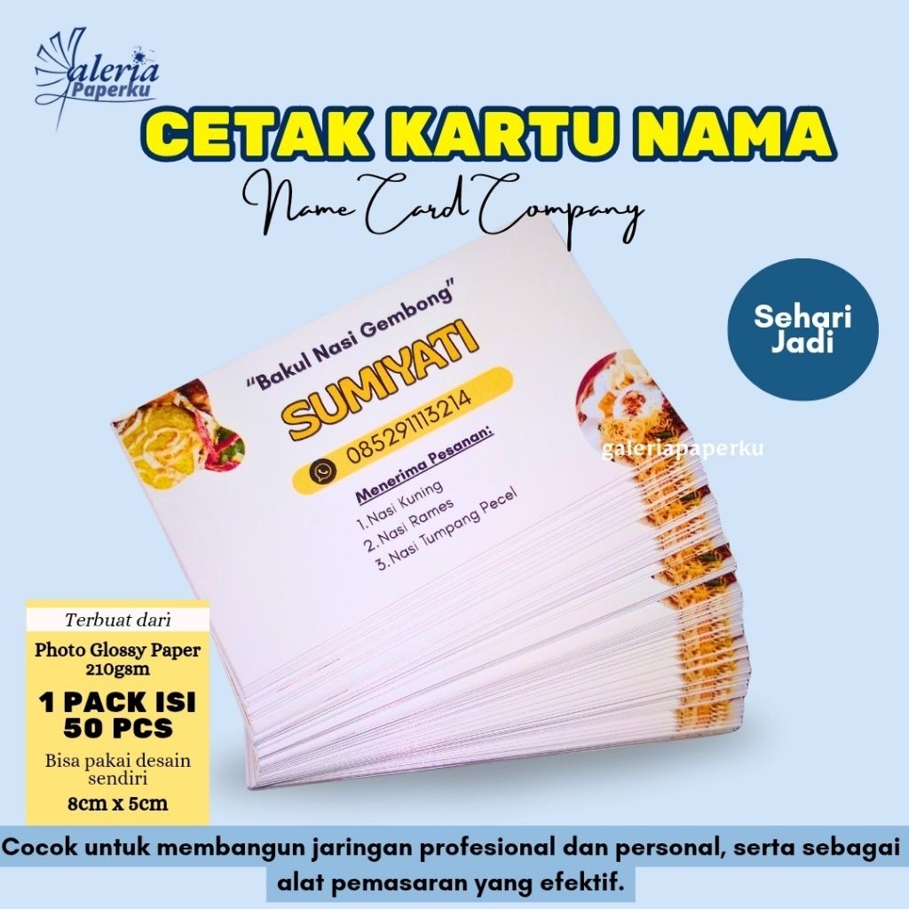 

[Isi 50pcs] Name Card Custom Desain Sendiri Ukuran 8x5cm Kertas Photo Glossy 210gsm