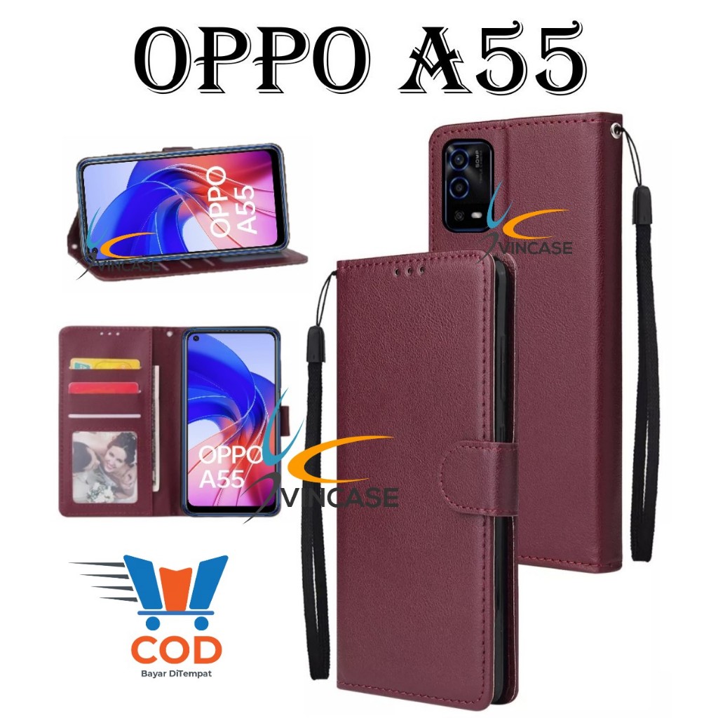 OPPO A55 FLIP LEATHER CASE PREMIUM - FLIP WALLET CASE KULIT UNTUK OPPO A55 - CASING DOMPET | FLIP CO