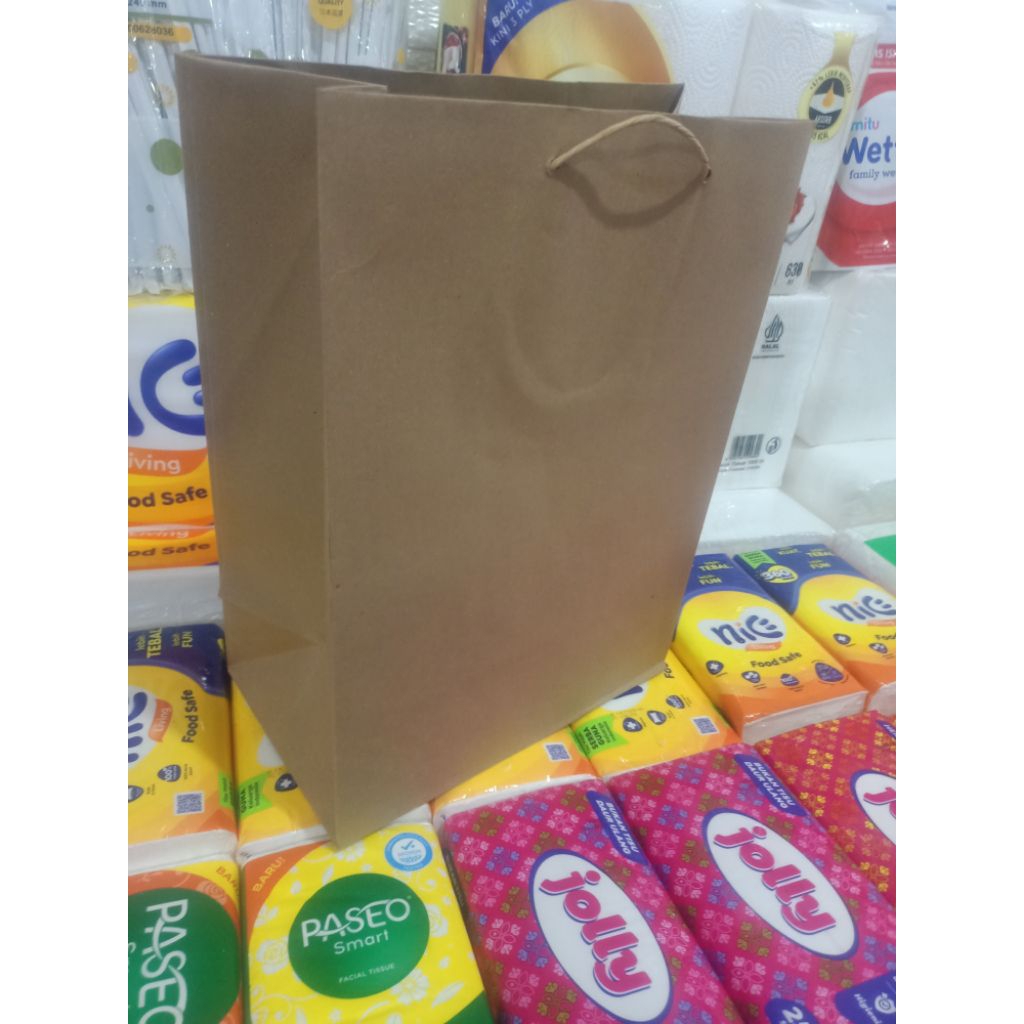 

Paper bag polio pantat besar polos isi 12 pcs terlaris dan termurah(25*15*36)