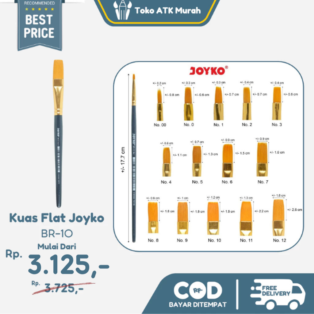 

Kuas Lukis Cat Air - Cat Minyak - Cat Acrylic - Brush Joyko Flat BR-10 No.00 / No.0 / No.1 / No.2 / No.3 / No.4 / No.5 / No.6 / No.7 / No.8 / No.9 / No.10 / No.11 / No.12
