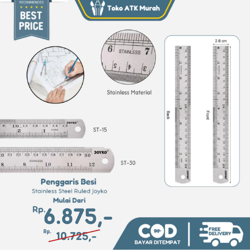 

Penggaris Besi 30 Cm / Stainless Steel Ruler Joyko RL-ST30