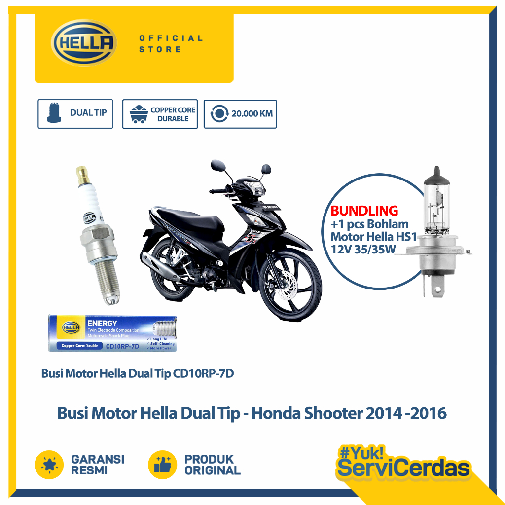 Busi Motor Suzuki Shooter 2014 - 2016 Hella Dual Tip CD10RP-7D Bundling Bohlam Motor HS1 12V 35/35W 