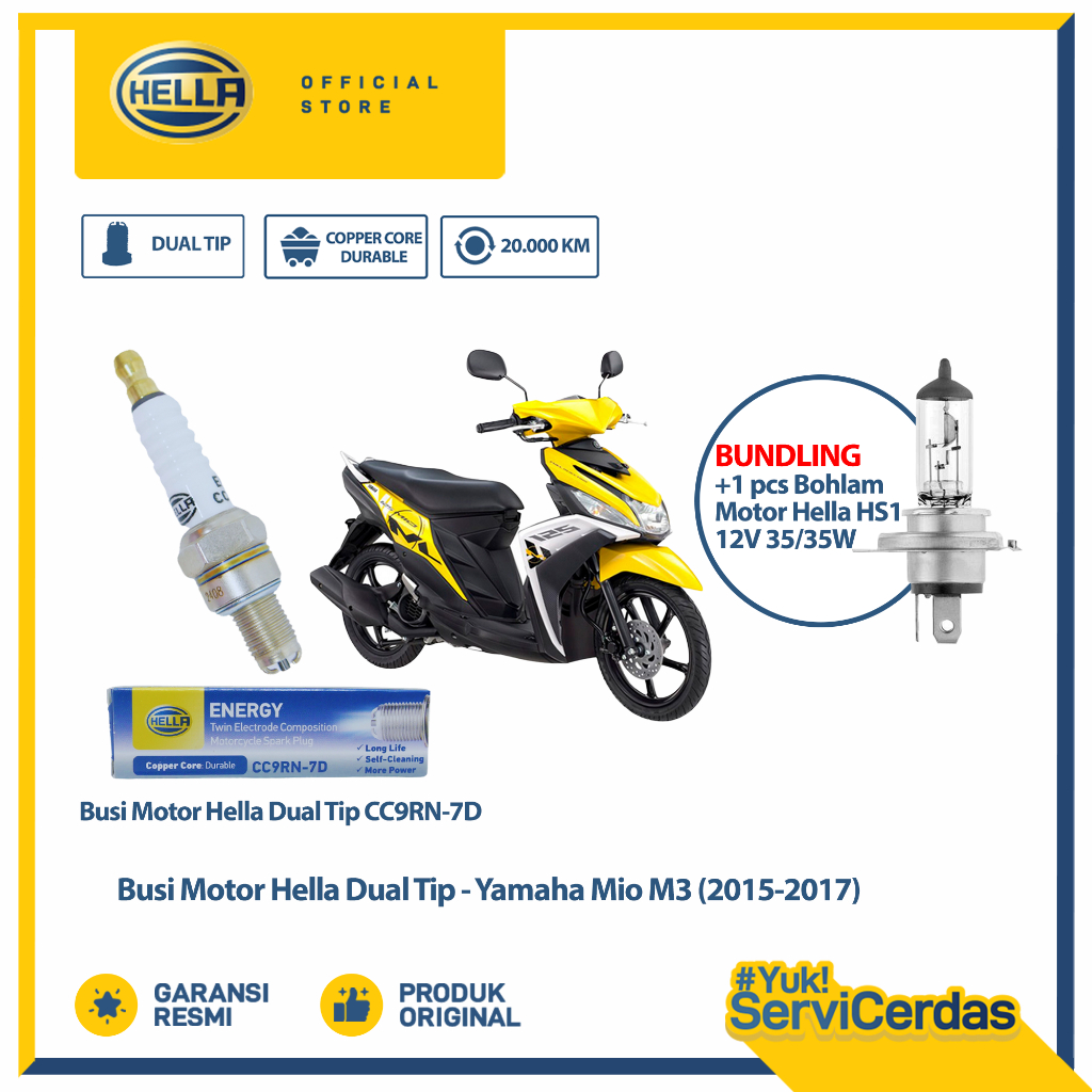Busi Motor Yamaha Mio M3 (2015-2017) Hella Dual Tip CC9RN-7D Bundling Bohlam Motor HS1 12V 35/35W PX