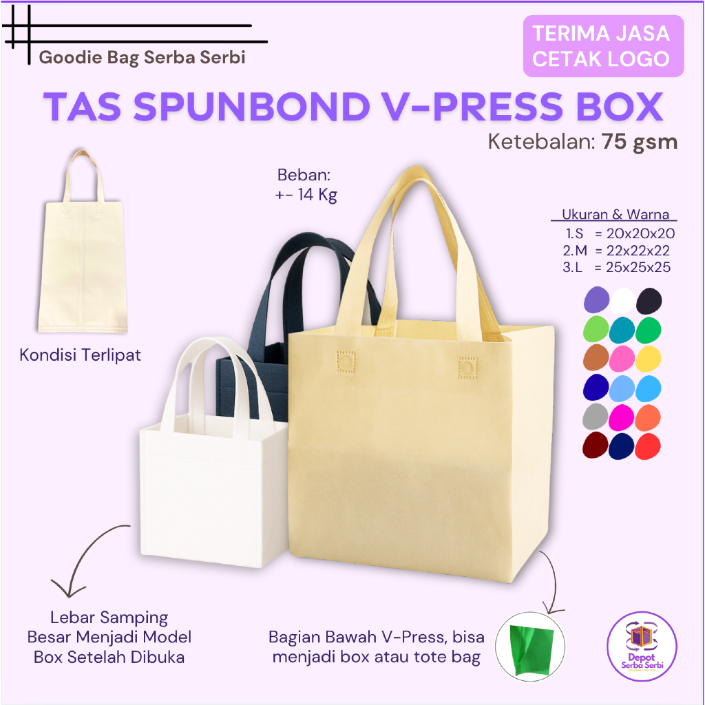 

Tas Kotak Kue Nasi Spunbond Lipat Samping Polos – Souvenir Hajatan Aqiqah Undangan Bisa Cetak Logo