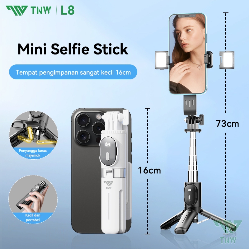 TNW L8mini Tongsis Bluetooth Tongsis Tripod Mini Selfie Stick Remote 3 in 1 Tongsis Portable LED Fil