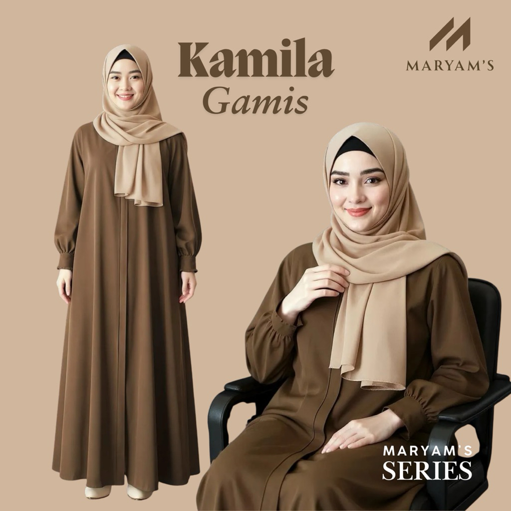 Maryam’s Gamis Kamila Series Coklat Material Crinkle Airflow Premium Jatuh | Baju Abaya Semi Gamis P