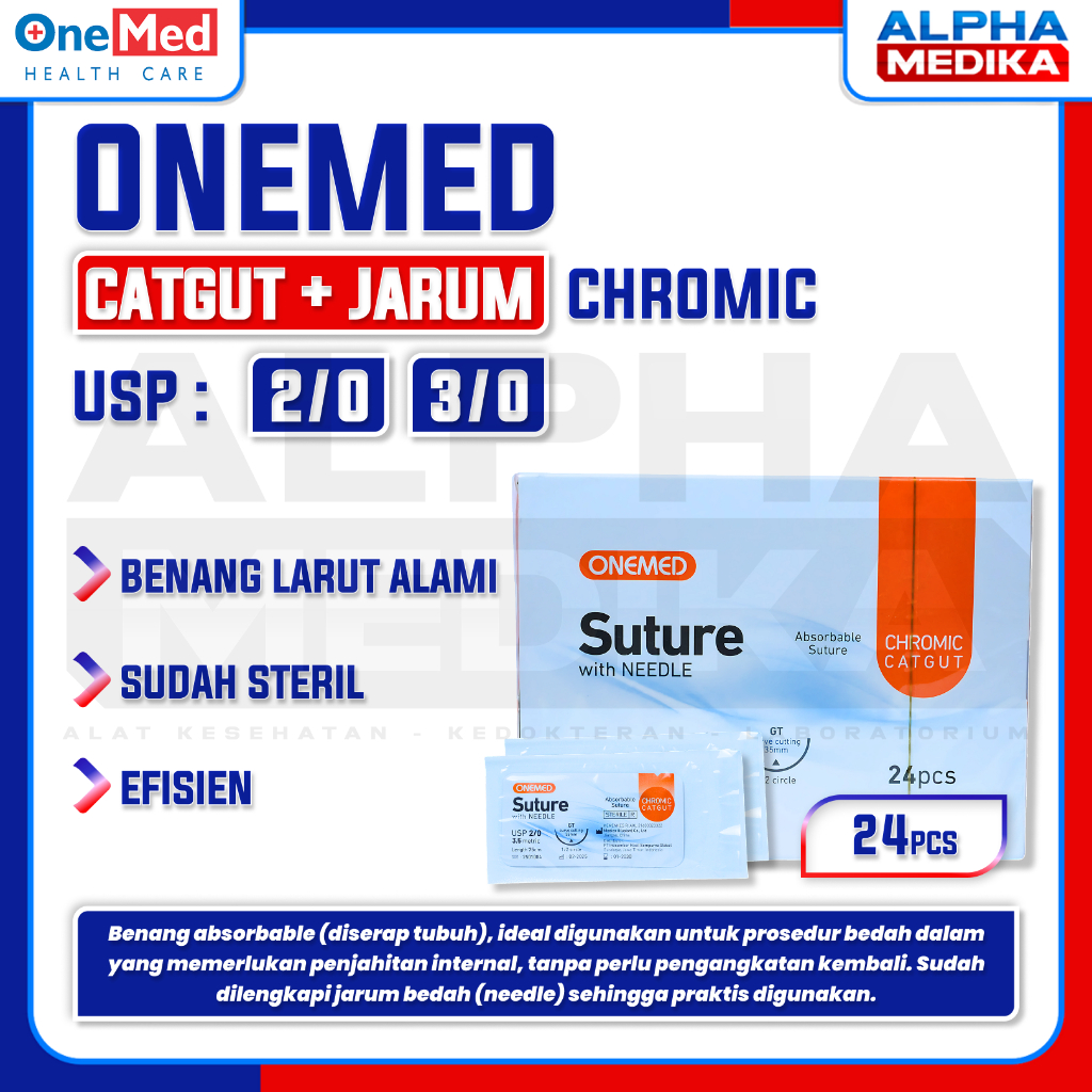 ONEMED - CATGUT+JARUM CHROMIC Onemed "BOX" / Benang Jahit Chromic+Jarum / Suture With Needle