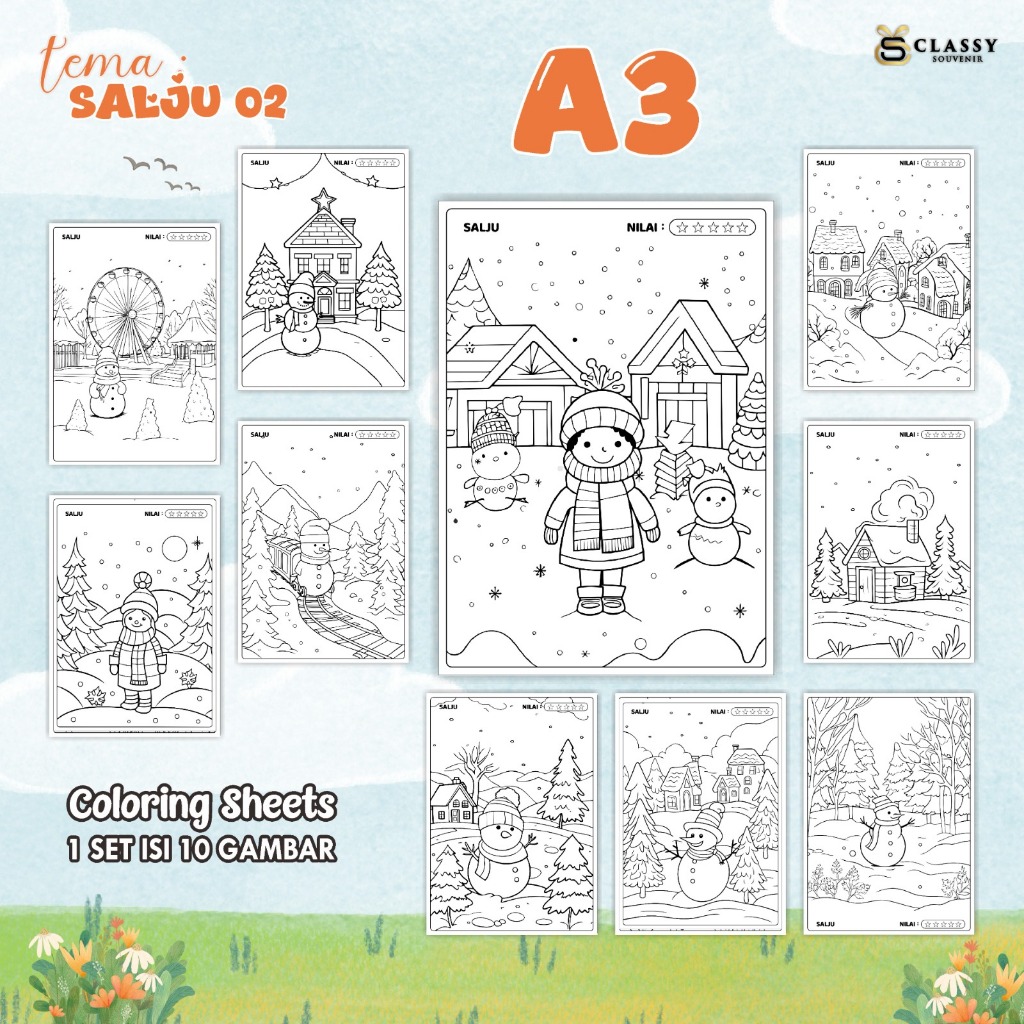 

LEMBAR GAMBAR MEWARNAI ANIMASI ANAK 1 SET ISI 10 GAMBAR - [TEMA SALJU 2] - COLORING SHEETS FOR KIDS A3