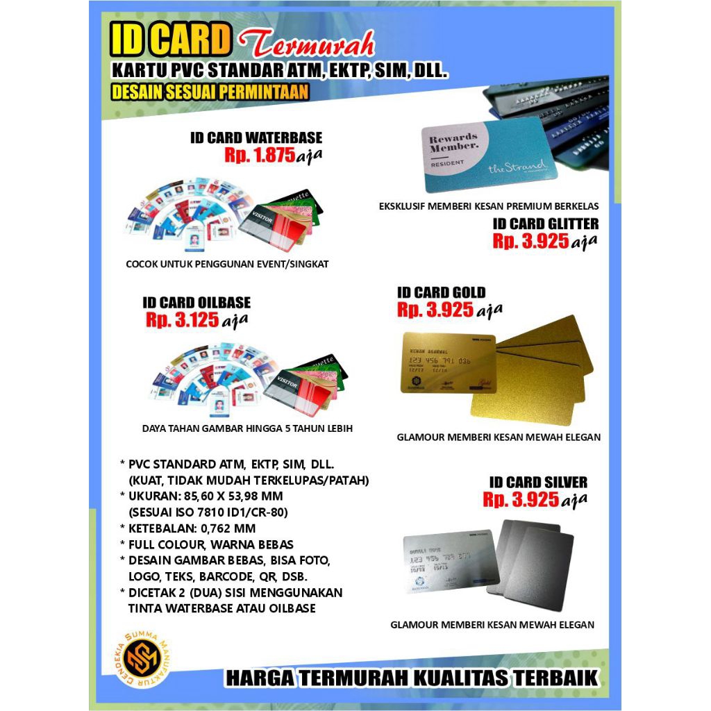 

[TERMURAH] ID CARD Berkualitas Bahan PVC Standard ATM EKTP SIM Kartu Identitas Member Anggota Karyawan Parkir Siswa Pelajar Santri Mahasiswa Panitia Perpustakaan Tiket Kupon Diskon