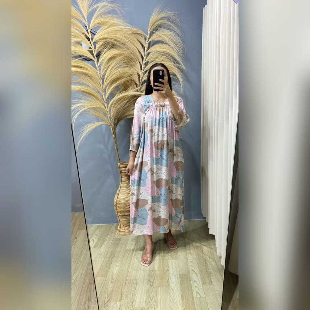 Daster Paula Kerut Dada Lengan Panjang 3/4 Bahan Rayon By Cassandra Store