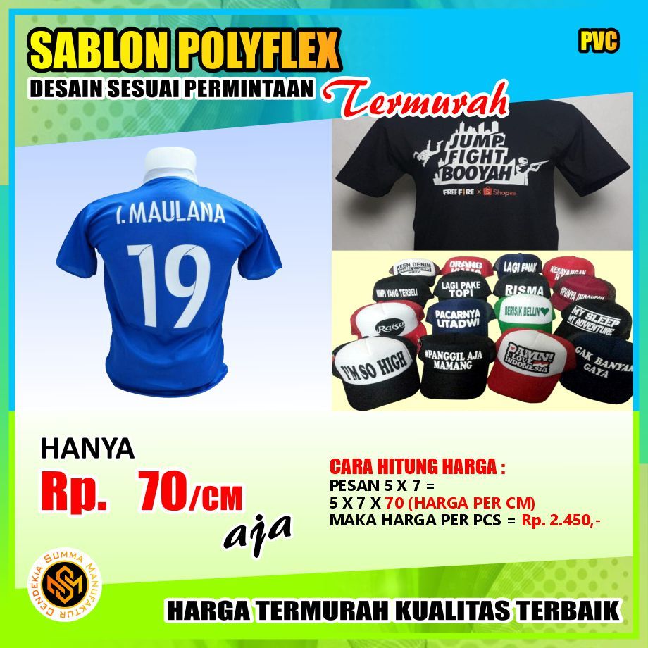 Polyflex PVC Cutting Sablon Digital Satuan Desain Logo Custom Mesin Hot Press Setrika