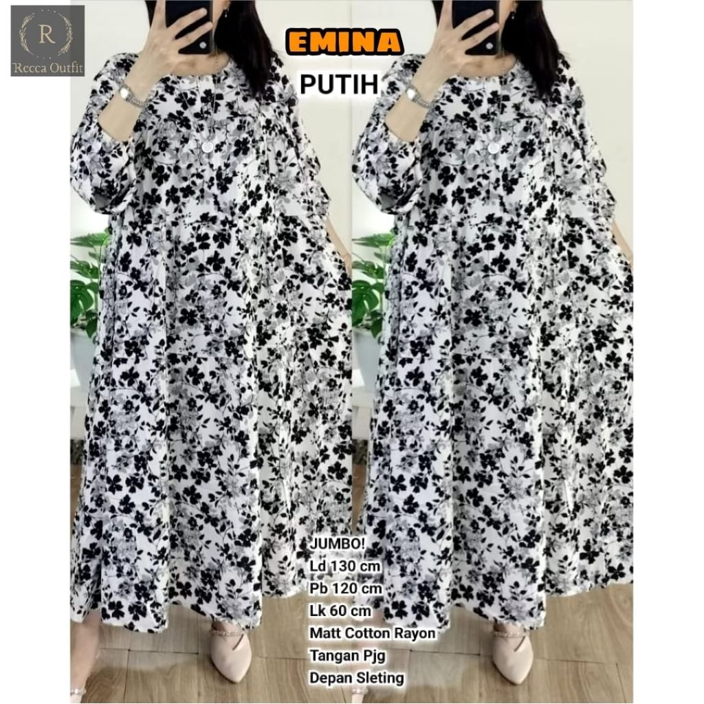 MIDI DRESS JUMBO/EMINA/MIDI DRESS WANITA KATUN RAYON JUMBO LD 130 CM FIT XXXL