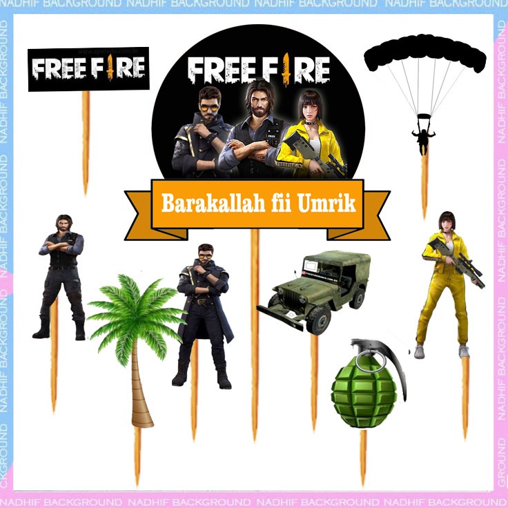 HARGA GROSIR Topper Karakter FREE FIRE Decorasi Cake Happy Birthday Topper Hiasan Kue Ulang Tahun Tu