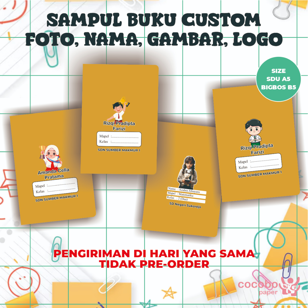 

SAMPUL BUKU ANAK SD CUSTOM NAMA COKLAT SATU LEMBAR (LANGSUNG KIRIM HARI INI)